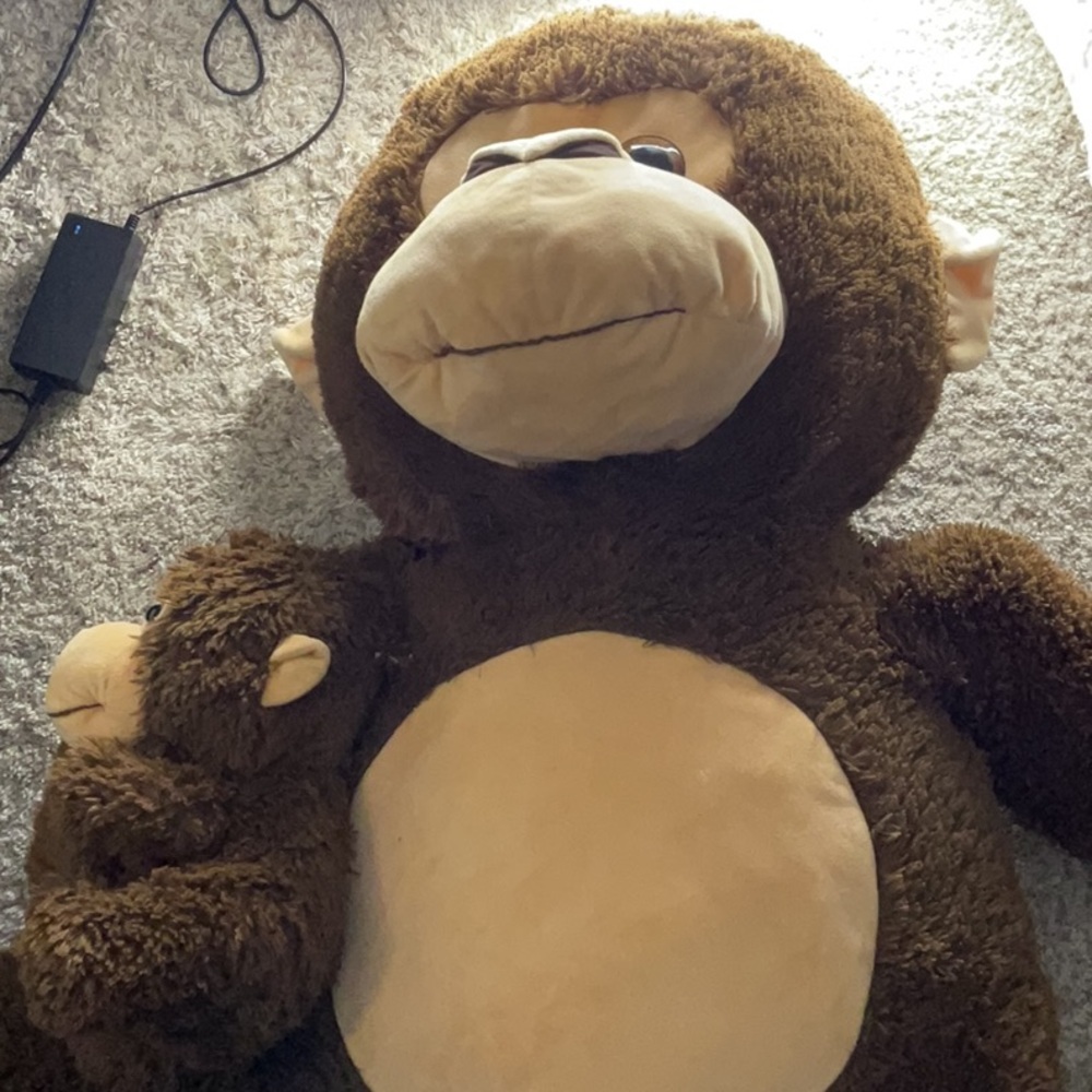 Large Brown Plush Monkey with Baby